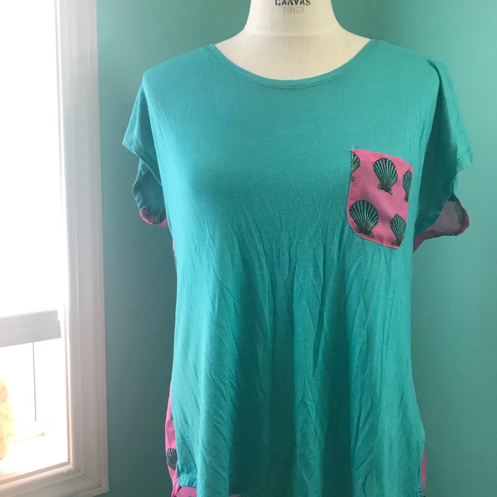Hybrid Teal cap sleeve shirt ocean lover